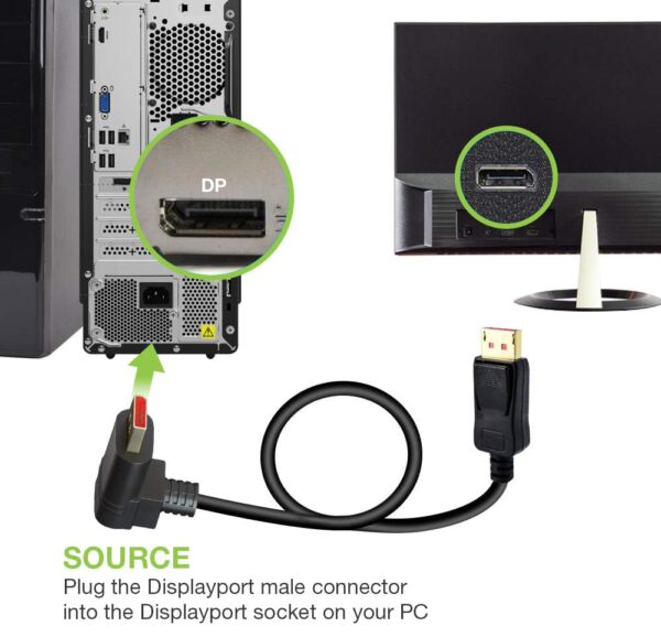 Cavo Audio/Video DisplayPort 1.4 8K M/M Angolato 90° 2m Nero - immagine 8