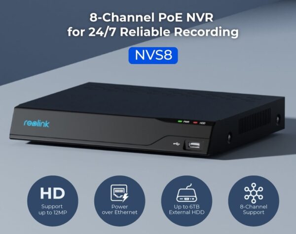 Videoregistratore NVR 4K PoE 8CH 2TB HDD con HDMI e VGA, PN-8 - immagine 8