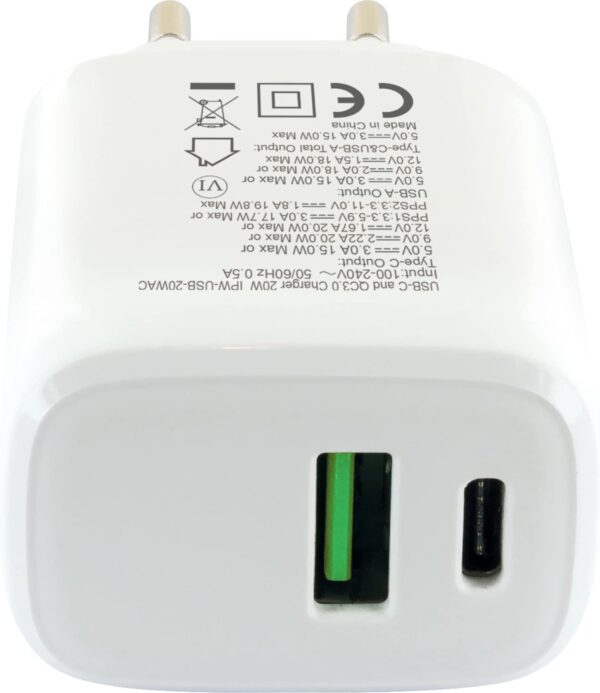 Caricatore Alimentatore USB-C™ 20W e USB-A 18W da Muro - immagine 8