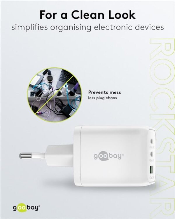 Nano Caricatore Alimentatore GaN 2xUSB-C™ (PD) + USB-A (QC) da Muro 65W Bianco - immagine 8