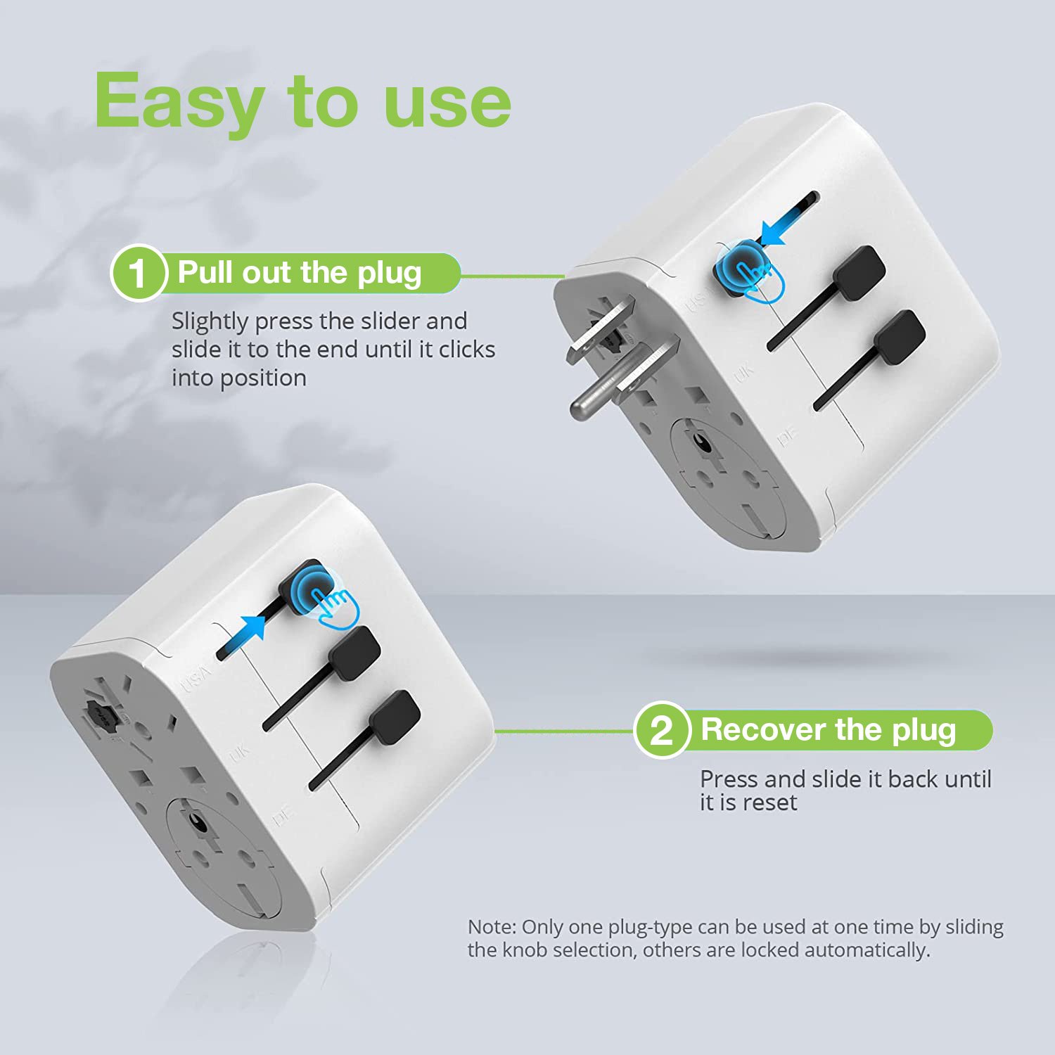 Adattatore da Viaggio Universale 150 Paesi 2 porte USB-A e 1 porta USB-C™ Bianco - immagine 8