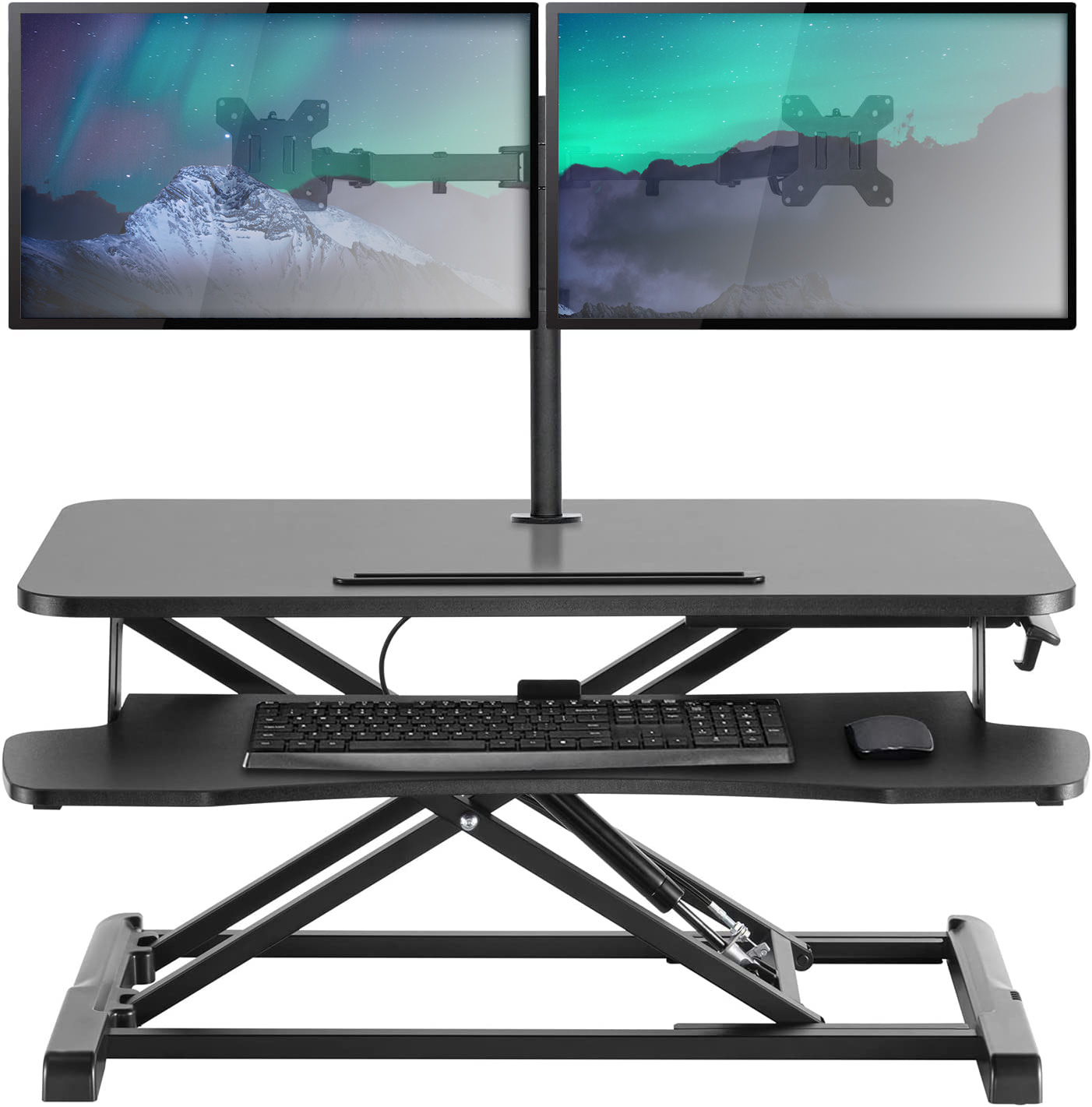 Convertitore da Scrivania In Piedi Sit Stand con Molla a Gas e Vassoio Porta Tastiera - immagine 8