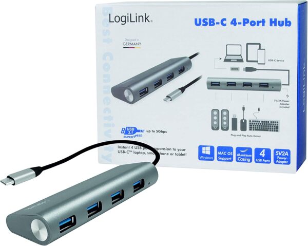Hub USB-C™ SuperSpeed 4 Porte Alluminio Silver - immagine 8