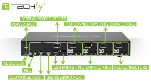 Switch KVM DisplayPort  1.2 e USB 2.0 4 porte con hub e audio - immagine 7