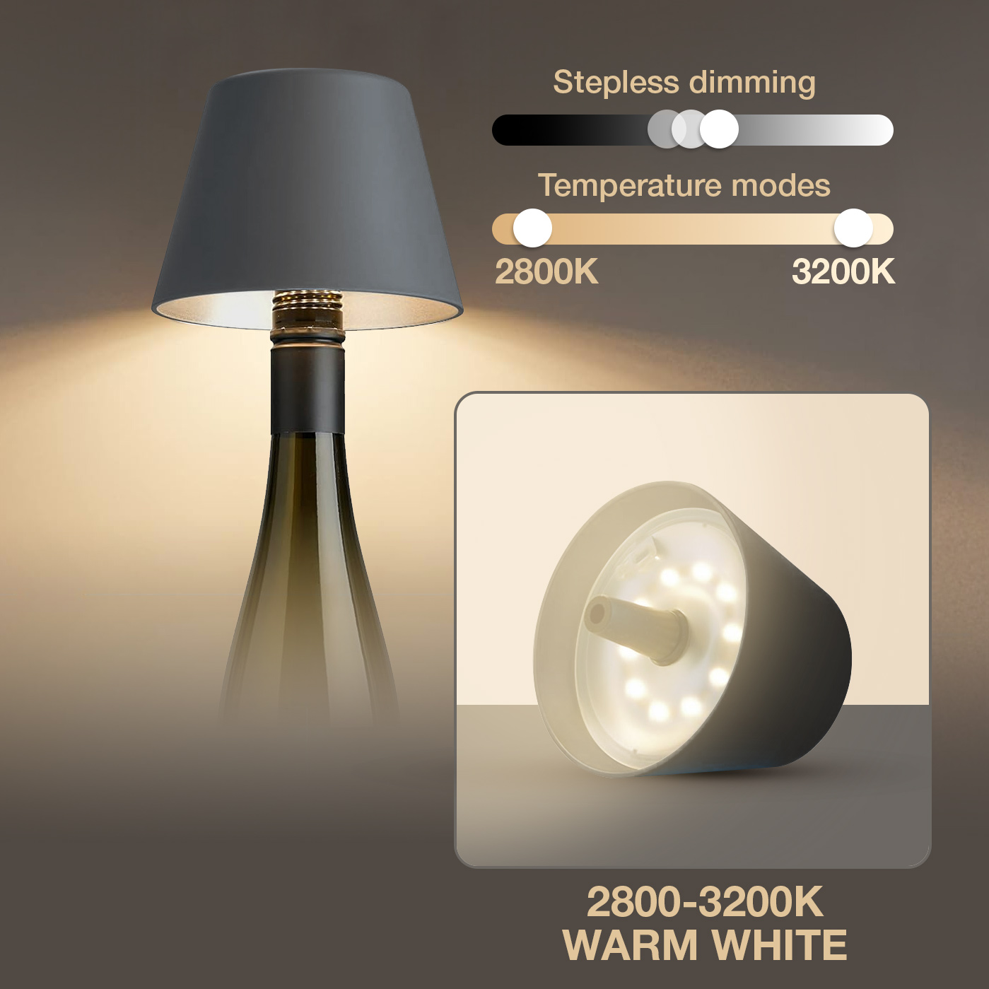 Lampada LED Paralume per Bottiglie Dimmerabile Batteria Ricaricabile Alimentazione USB-C™ - immagine 7