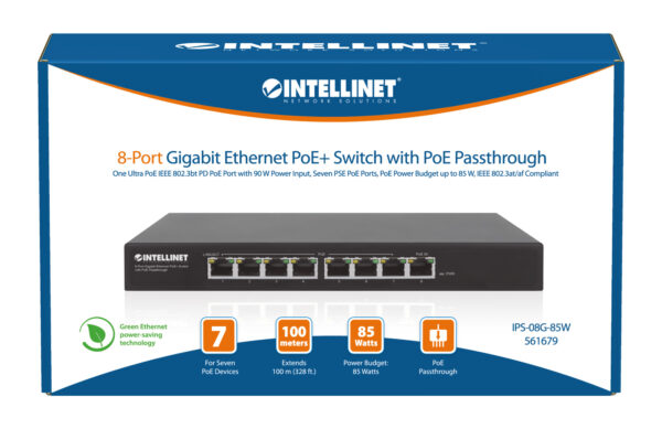 Switch PoE+ Gigabit Ethernet a 8 porte con passthrough PoE - immagine 8