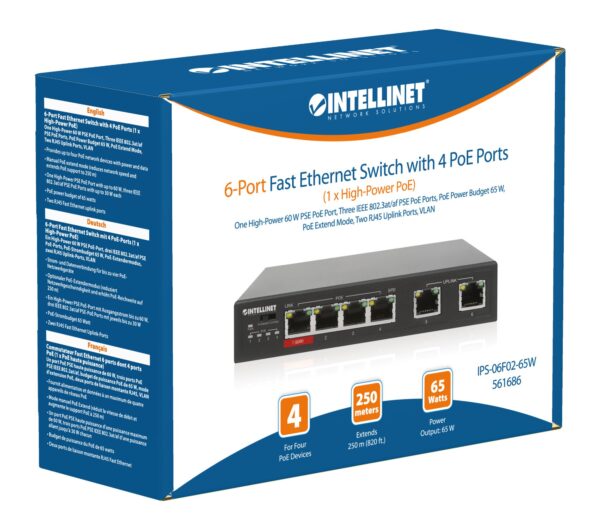 Fast Ethernet Switch a 6 porte con 4 porte PoE (1 x High-Power PoE) - immagine 8