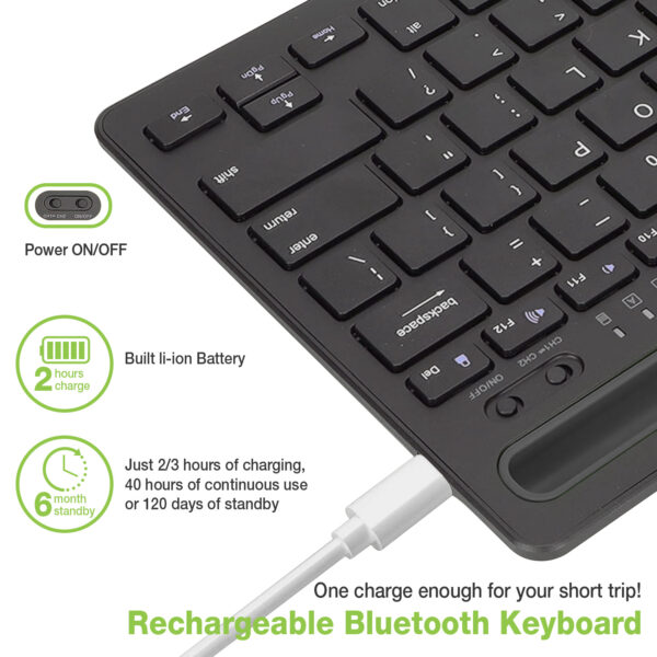Mini Tastiera Wireless 78 Tasti a 2 Canali con Tasti di Scelta Rapida e Stand per Tablet - immagine 8