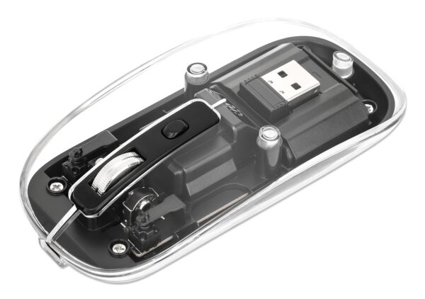 Mouse Ottico Wireless 800-1600 dpi con Micro Ricevitore USB Nero Trasparente