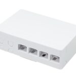 Scatola di connessione indoor FTTH per 4 fibre, 4 adattatori, per guida DIN