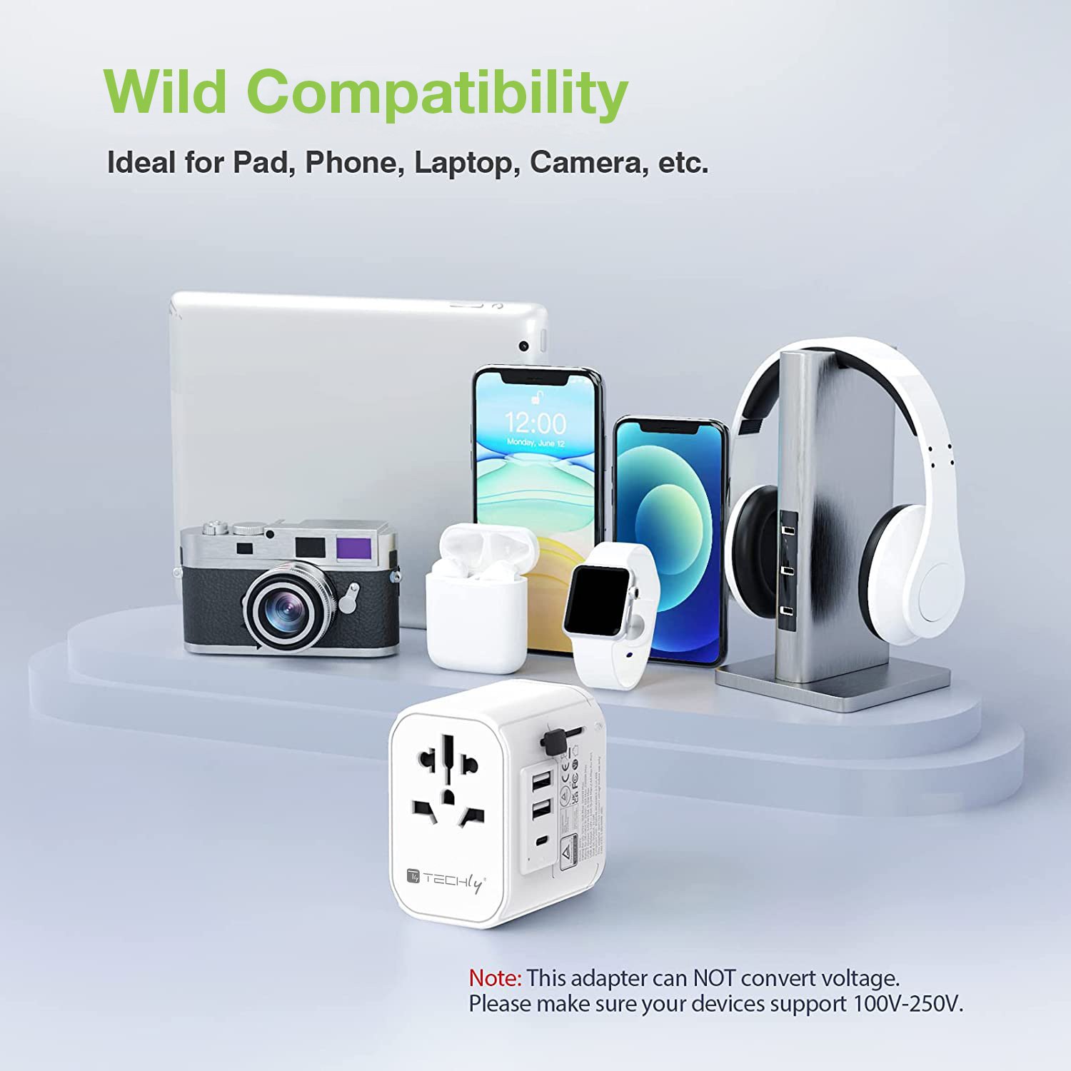 Adattatore da Viaggio Universale 150 Paesi 2 porte USB-A e 1 porta USB-C™ Bianco - immagine 9