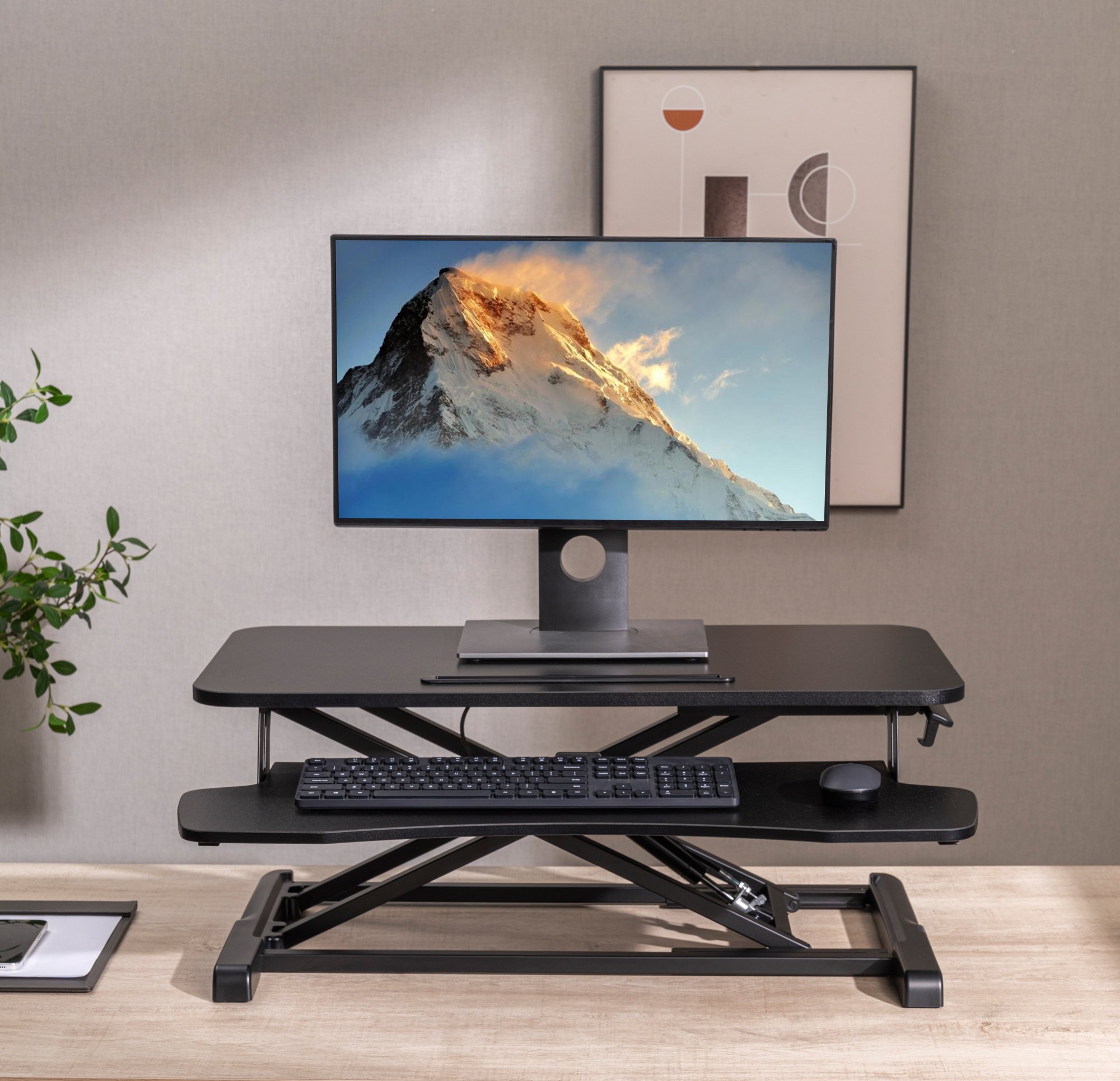 Convertitore da Scrivania In Piedi Sit Stand con Molla a Gas e Vassoio Porta Tastiera - immagine 9