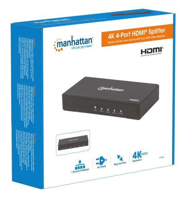 Splitter HDMI 2.0 4K UHD 3D 4 vie - immagine 9