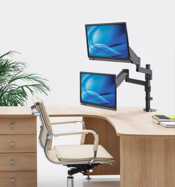 Supporto da Scrivania Doppio Monitor 17-32'' con molla a gas Nero - immagine 9