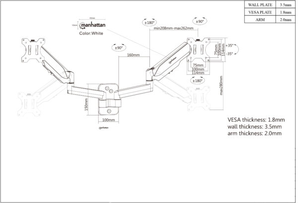 Staffa a Muro con Molla a Gas per due Monitor 17-32'' - immagine 9