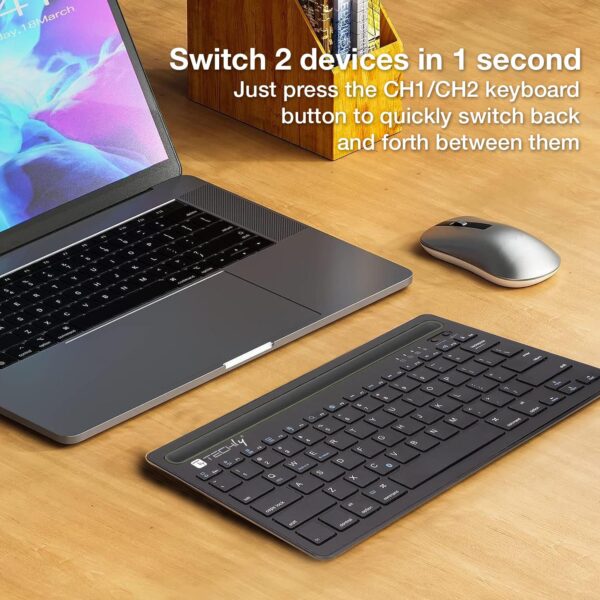 Mini Tastiera Wireless 78 Tasti a 2 Canali con Tasti di Scelta Rapida e Stand per Tablet - immagine 9