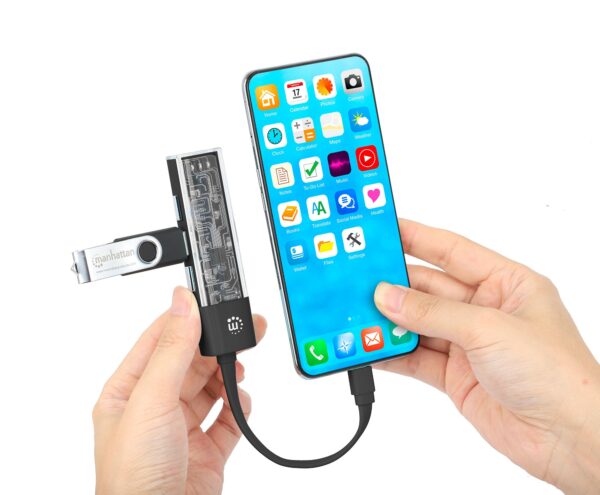 Hub Combo USB 3.0 USB-C™ e USB-A 4 Porte Nero Trasparente - immagine 10