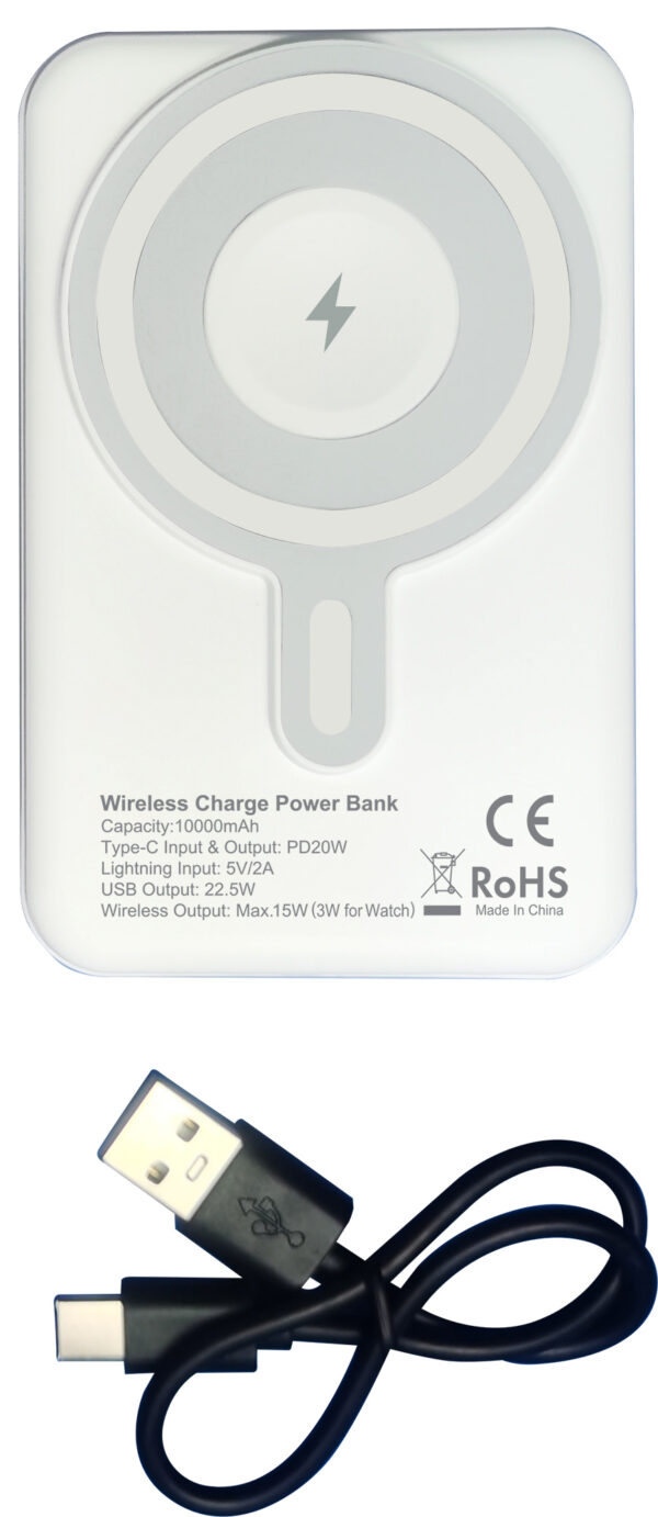 Power Bank Wireless Magnetico 3 in 1 con LED 10.000 mAh 22,5W Bianco - immagine 10