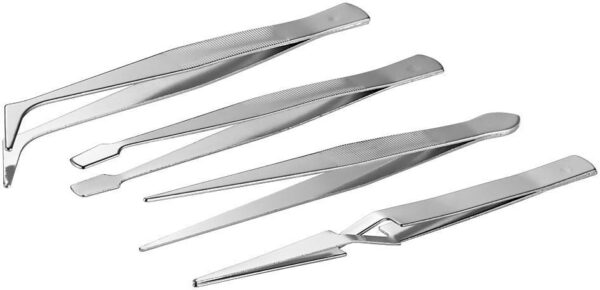Set 4 pinzette di precisione in acciaio inossidabile