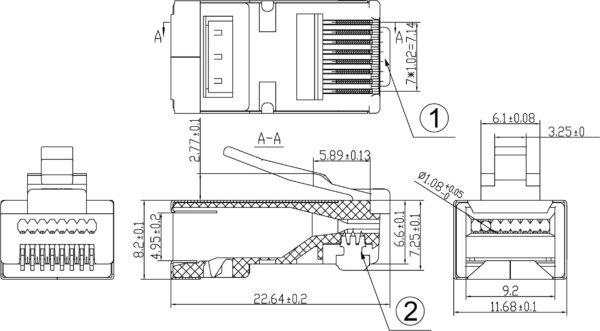 Confezione 100 Plug modulari RJ45 Passanti Cat6 STP - immagine 3