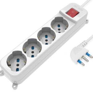 Multipresa 4 Posti Italiana Bipasso / Schuko con spina 16A angolata