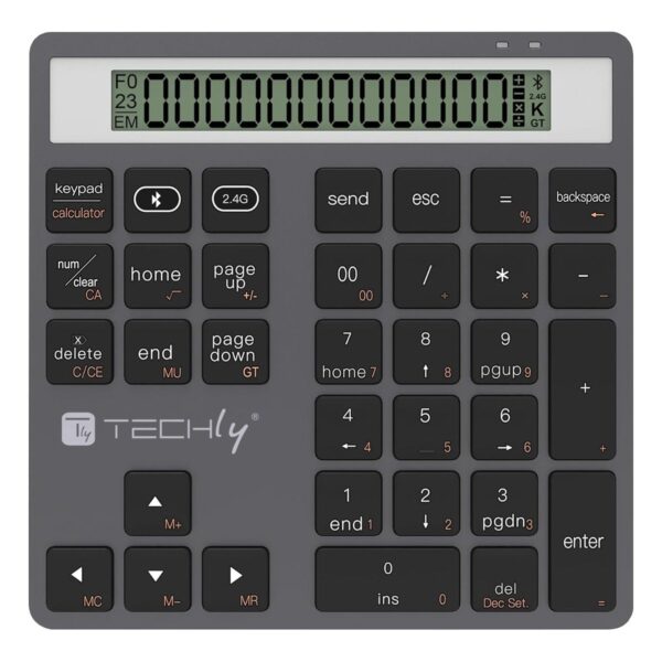 Tastierino Numerico BT V5.0 Wireless 2in1 con Calcolatrice Grigio Scuro