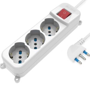 Multipresa 3 Posti Italiana Bipasso / Schuko con spina 16A angolata