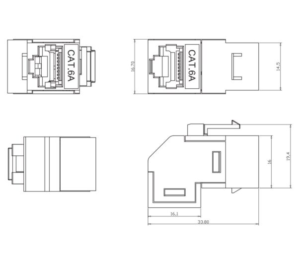 Accoppiatore RJ45 F/F 90° Cat.6A Schermato - immagine 2