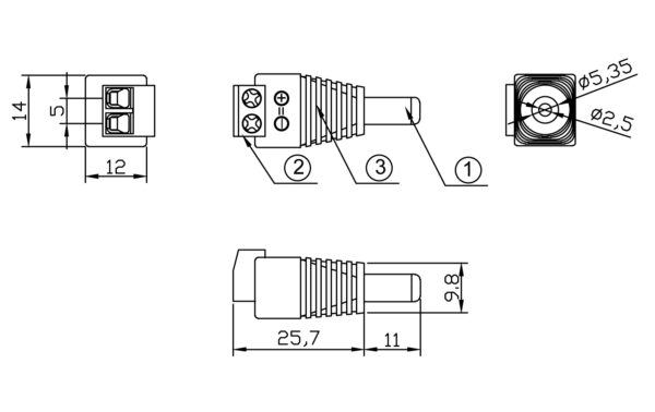 Adattatore Alimentazione Plug DC 2.5x5.5mm Maschio Terminal Block 2 pin - immagine 3