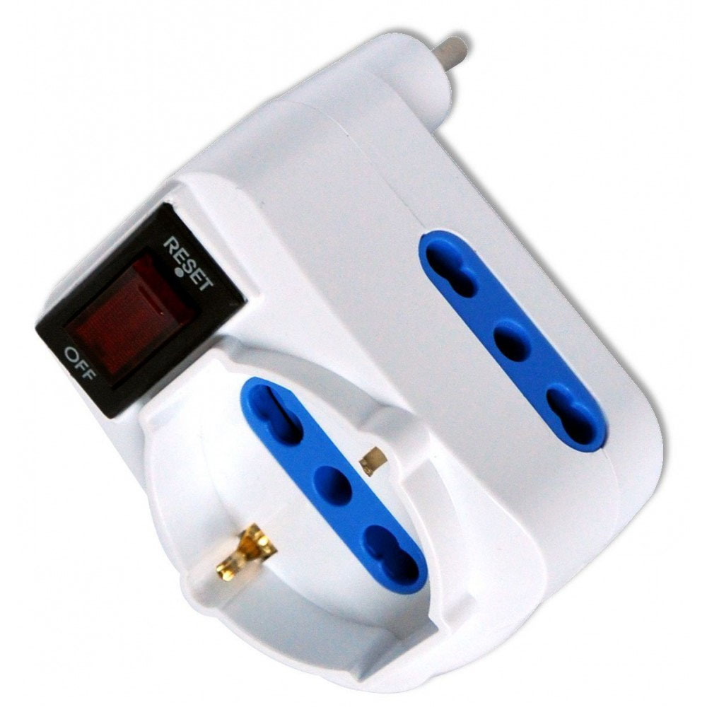 Adattatore Compatto con 2 Prese Bipasso e 1 Bipasso/Schuko Spina 10A - immagine 3