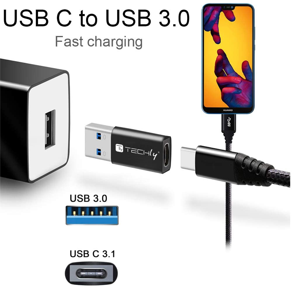 Adattatore Convertitore USB 3.0 USB A Maschio a USB-C™ Femmina Nero - immagine 3