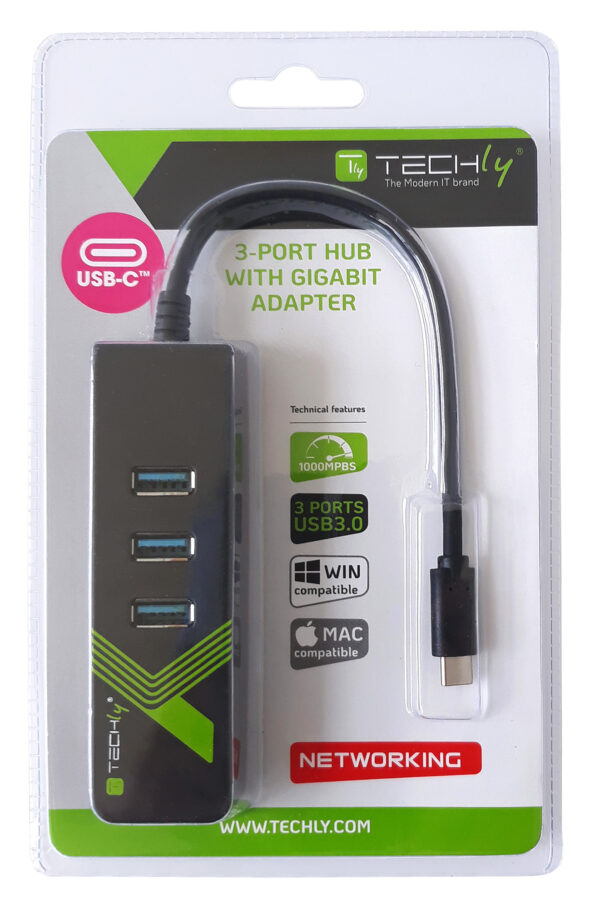 Adattatore Convertitore USB-C™ Ethernet Gigabit con Hub 3 porte USB-A 3.0 - immagine 2