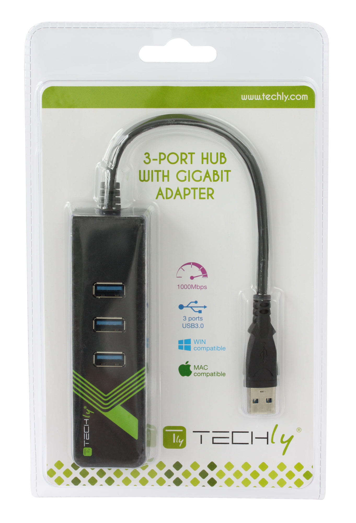 Adattatore Convertitore USB3.0 Ethernet Gigabit con Hub 3 porte - immagine 2