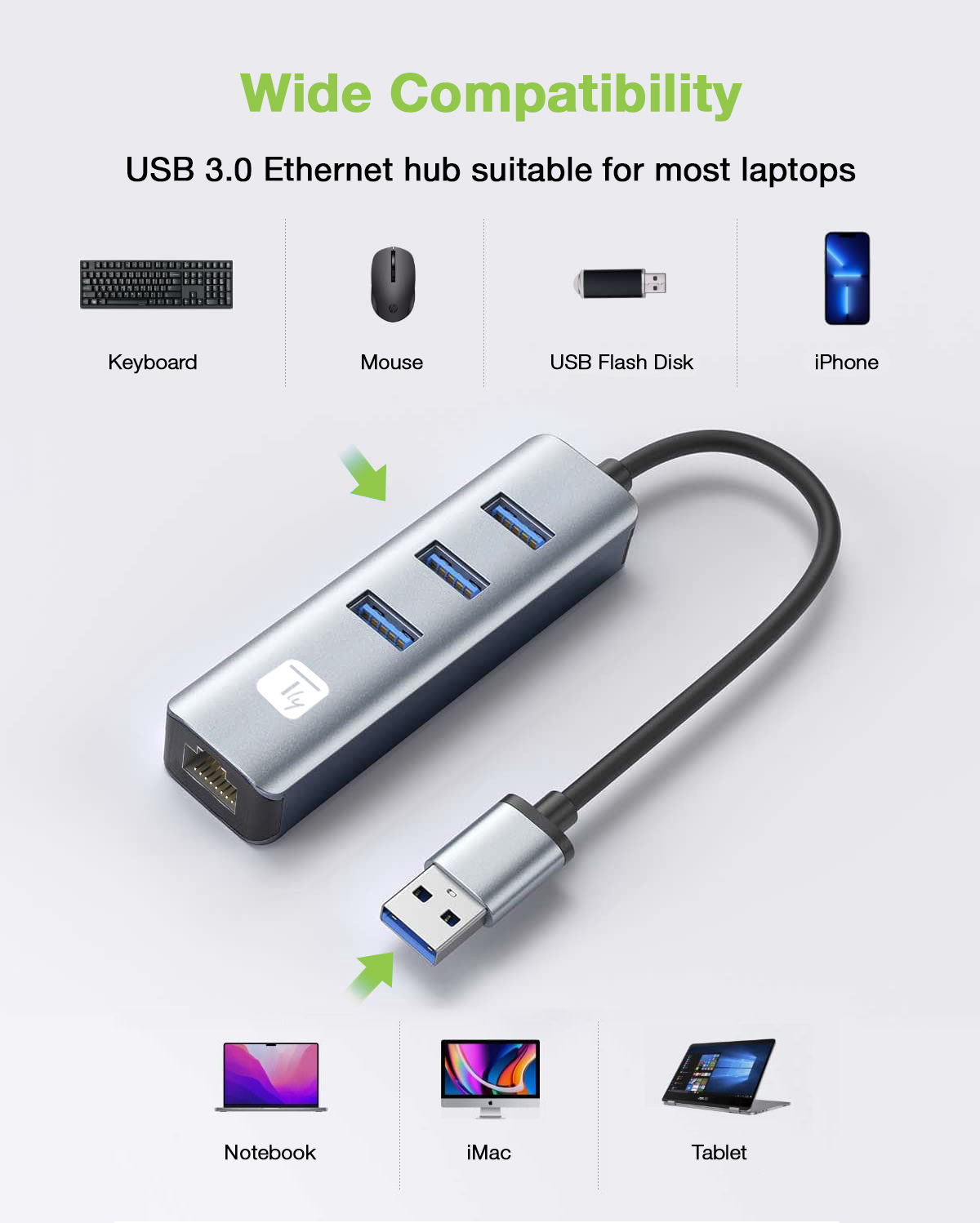 Adattatore Convertitore USB tipo A a RJ45 Gigabit con Hub 3 Porte USB 5 Gbps - immagine 10