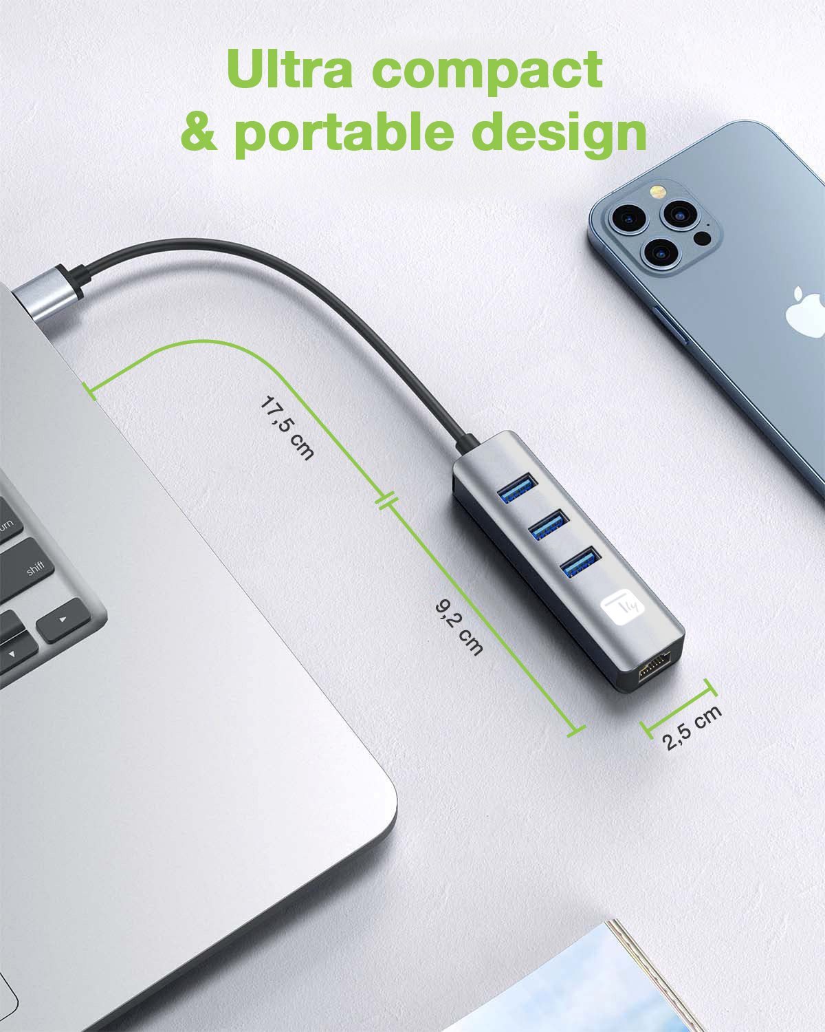 Adattatore Convertitore USB tipo A a RJ45 Gigabit con Hub 3 Porte USB 5 Gbps - immagine 4