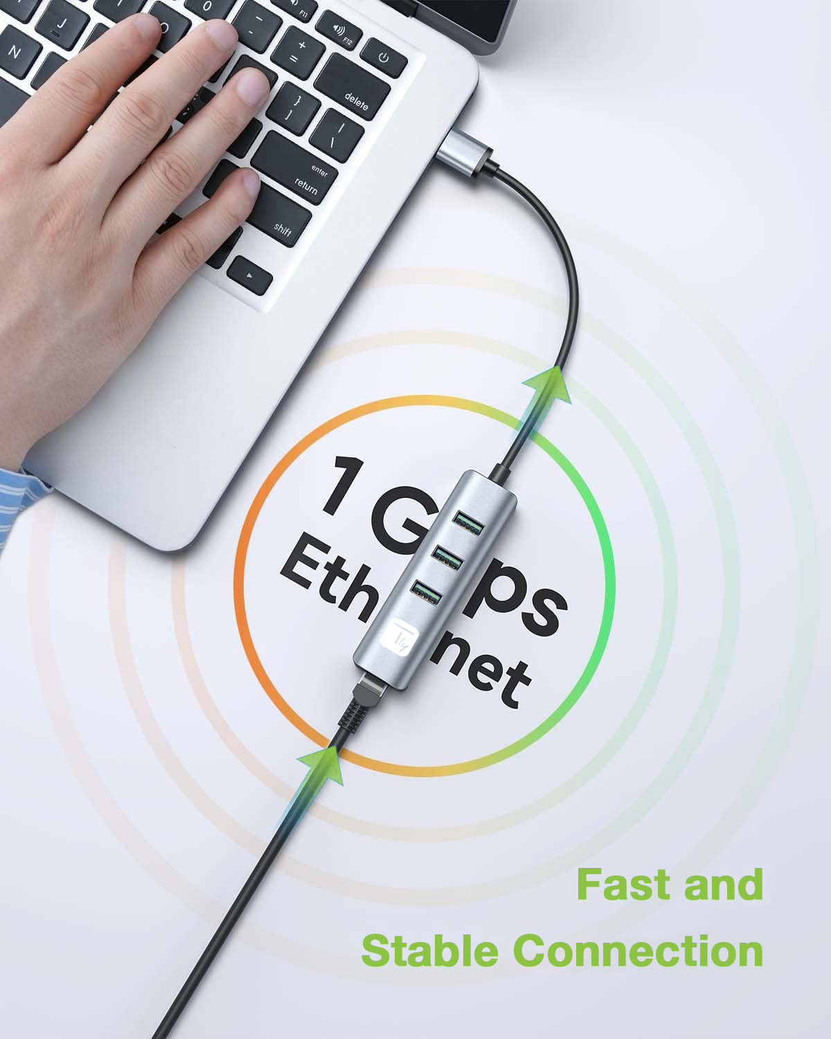 Adattatore Convertitore USB tipo A a RJ45 Gigabit con Hub 3 Porte USB 5 Gbps - immagine 6