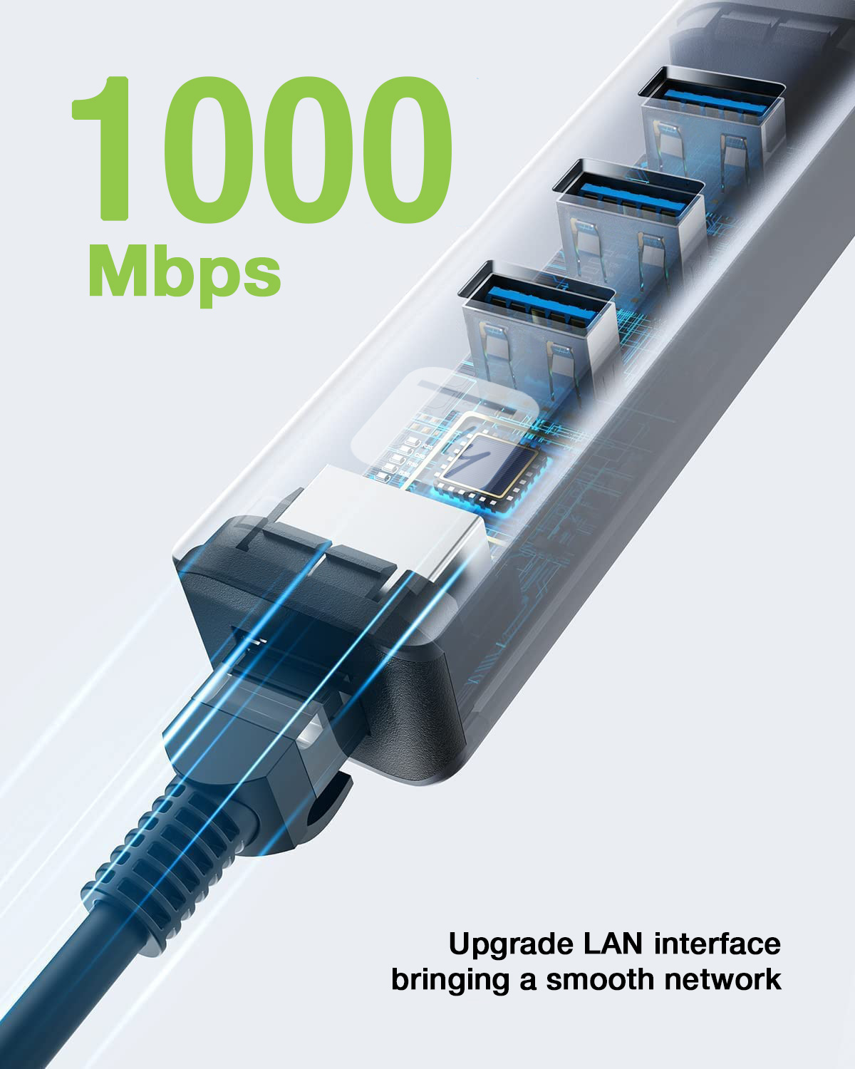 Adattatore Convertitore USB tipo A a RJ45 Gigabit con Hub 3 Porte USB 5 Gbps - immagine 7