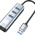 Adattatore Convertitore USB tipo A a RJ45 Gigabit con Hub 3 Porte USB 5 Gbps