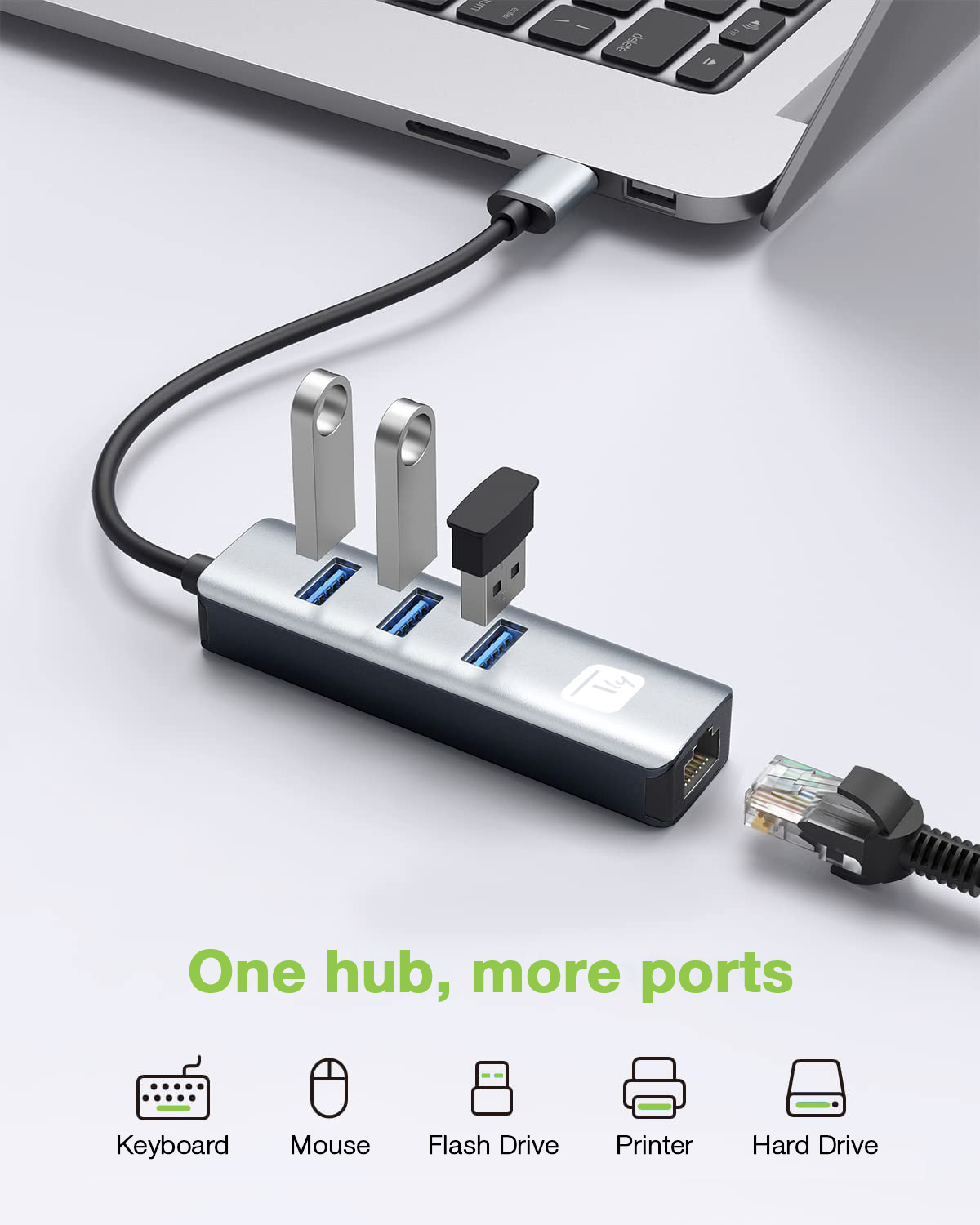 Adattatore Convertitore USB tipo A a RJ45 Gigabit con Hub 3 Porte USB 5 Gbps - immagine 3