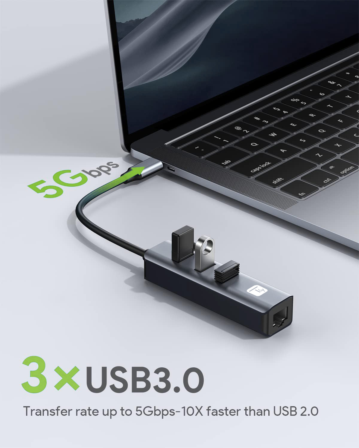 Adattatore Convertitore USB tipo A a RJ45 Gigabit con Hub 3 Porte USB 5 Gbps - immagine 9