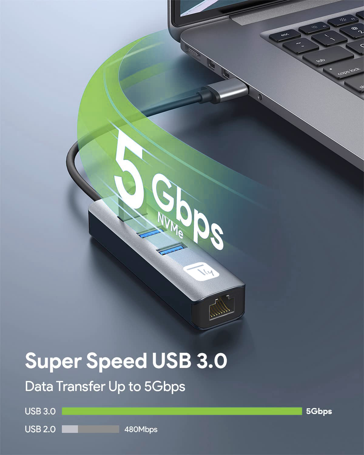 Adattatore Convertitore USB tipo A a RJ45 Gigabit con Hub 3 Porte USB 5 Gbps - immagine 8