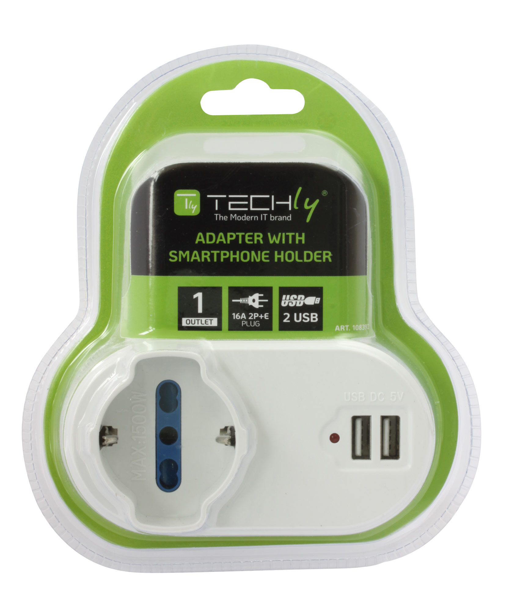 Adattatore Presa bipasso/Schuko 2 USB 1A con porta telefono - immagine 2