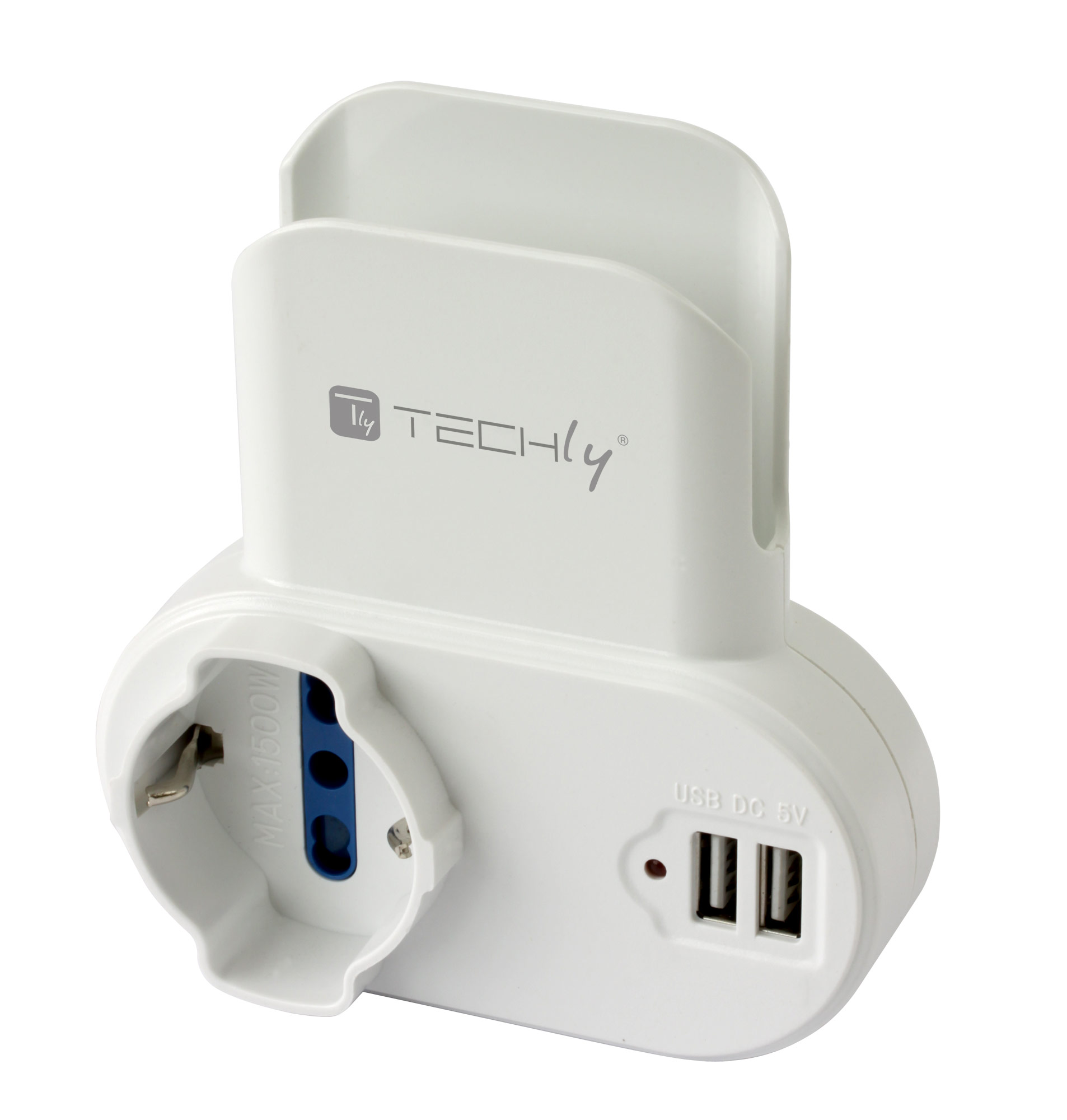 Adattatore Presa bipasso/Schuko 2 USB 1A con porta telefono - immagine 3