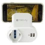 Adattatore Presa bipasso/Schuko 2 USB 1A con porta telefono