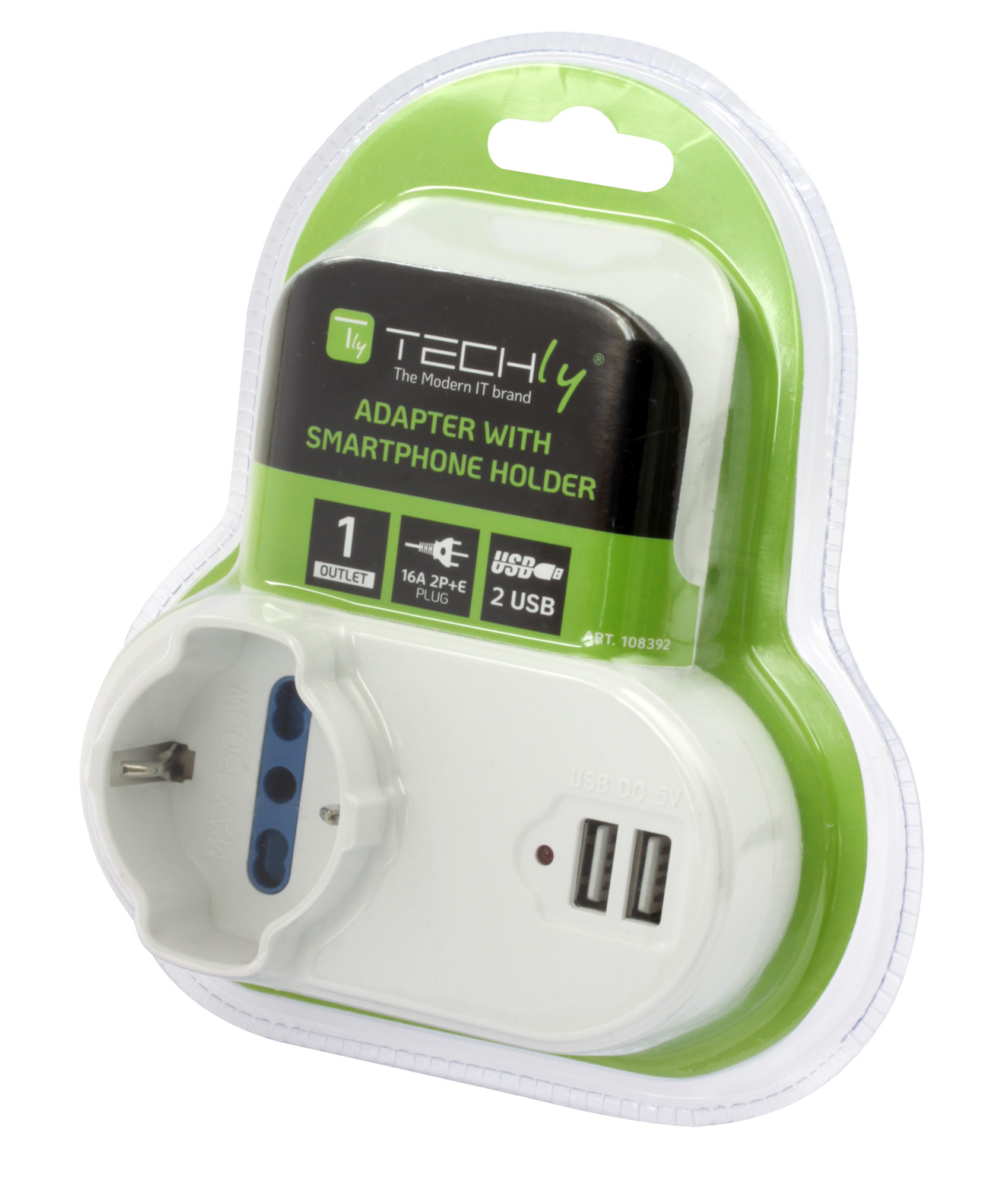 Adattatore Presa bipasso/Schuko 2 USB 1A con porta telefono - immagine 7