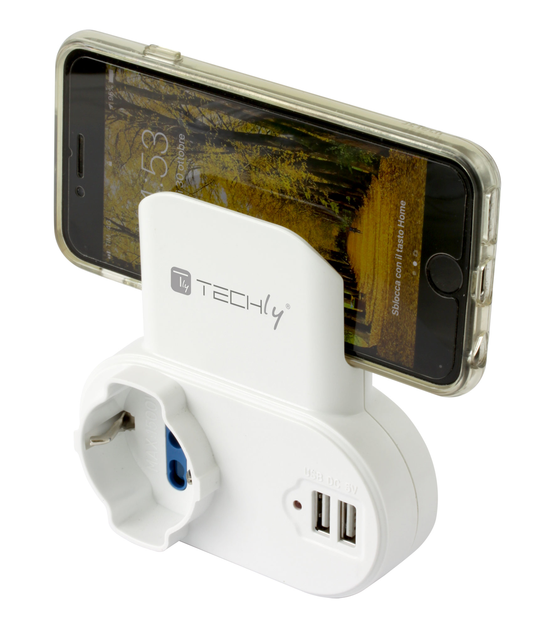 Adattatore Presa bipasso/Schuko 2 USB 1A con porta telefono - immagine 6