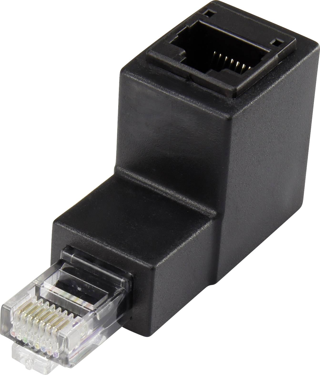 Adattatore RJ45 Maschio Femmina Cat.6 UTP Angolato verso il basso a 90° Nero - immagine 3