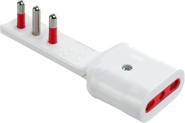 Adattatore Salvaspazio Extra Flat Spina e Presa Italiana 16A 2P+T Angolata Bianco