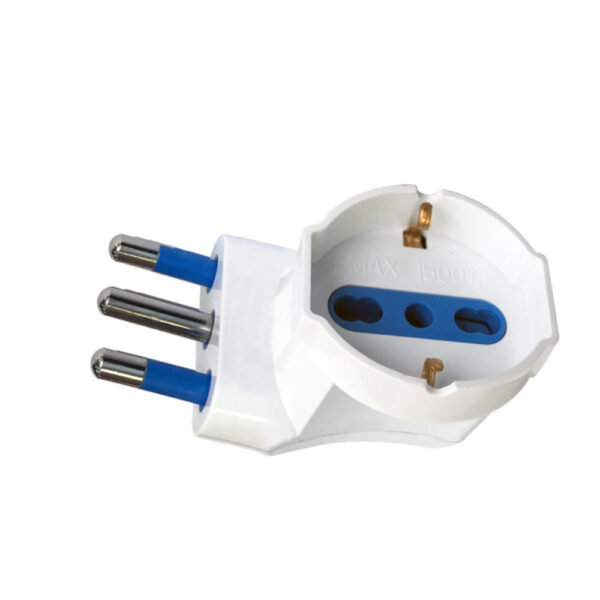 Adattatore spina 16A prese bipasso/Schuko 90° Bianco - immagine 2