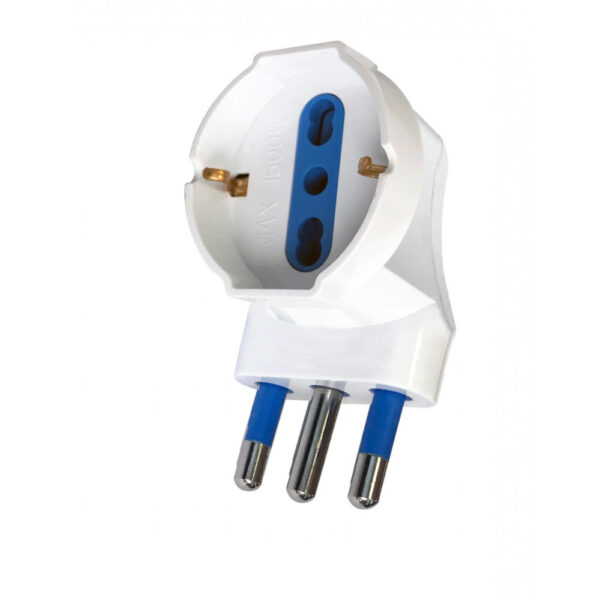 Adattatore spina 16A prese bipasso/Schuko 90° Bianco - immagine 4